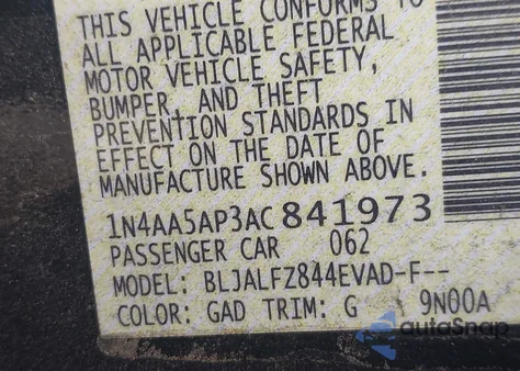 2010 Nissan Maxima 3.5 Sv z USA, uszkodzony, nr VIN 1N4AA5AP3AC841973